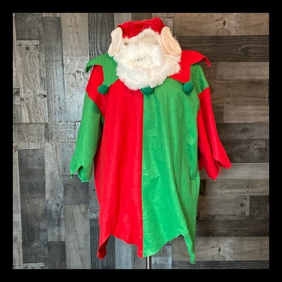 Men’s Christmas Elf costume red green festive holiday party Santa Halloween - Picture 1 of 14